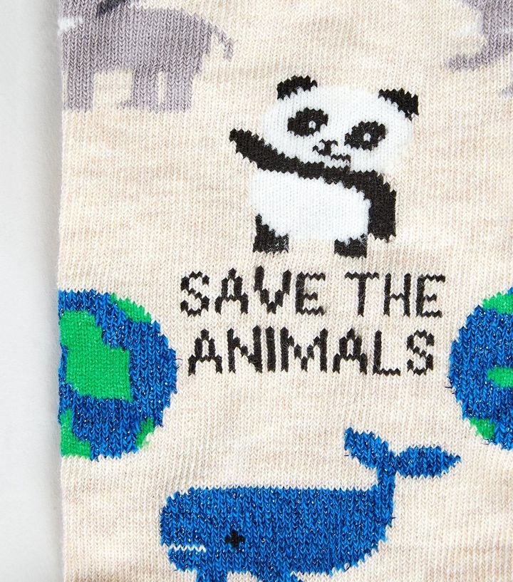 Stone Save The Animals Slogan Socks | New Look