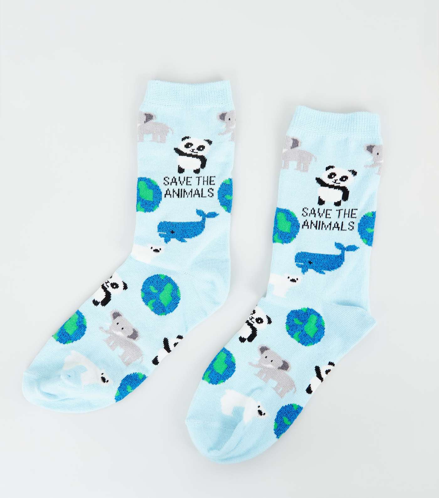 Pale Blue Save The Animals Slogan Socks