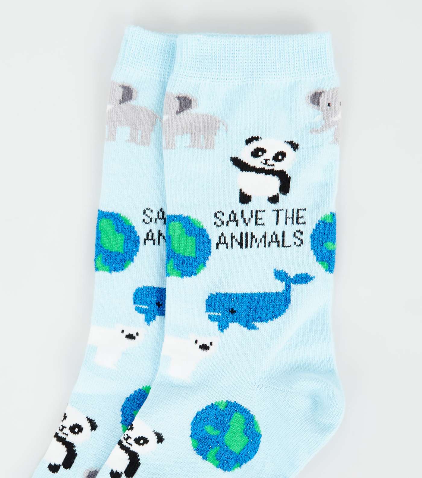 Pale Blue Save The Animals Slogan Socks Image 3