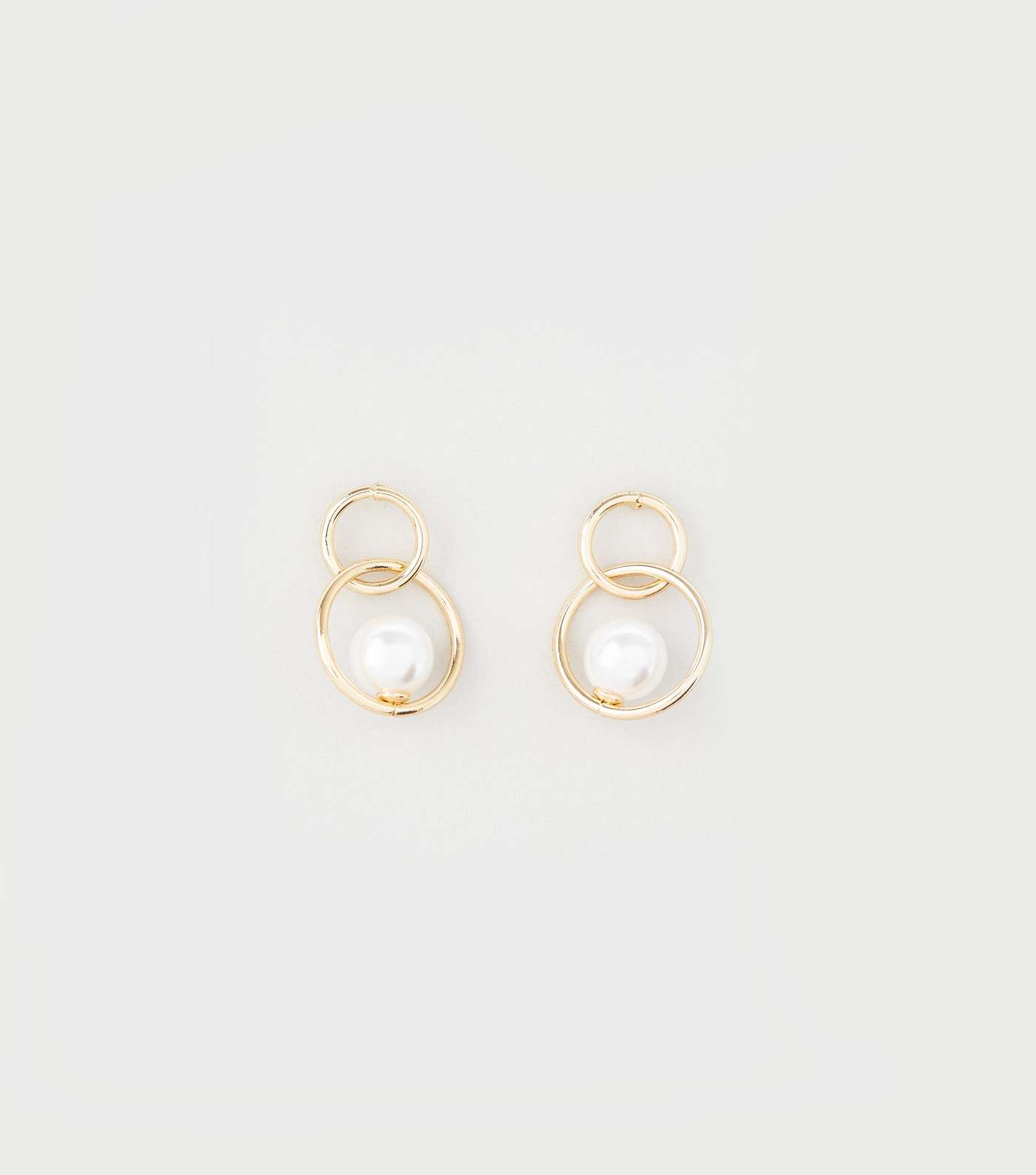 Gold Double Faux Pearl Link Earrings