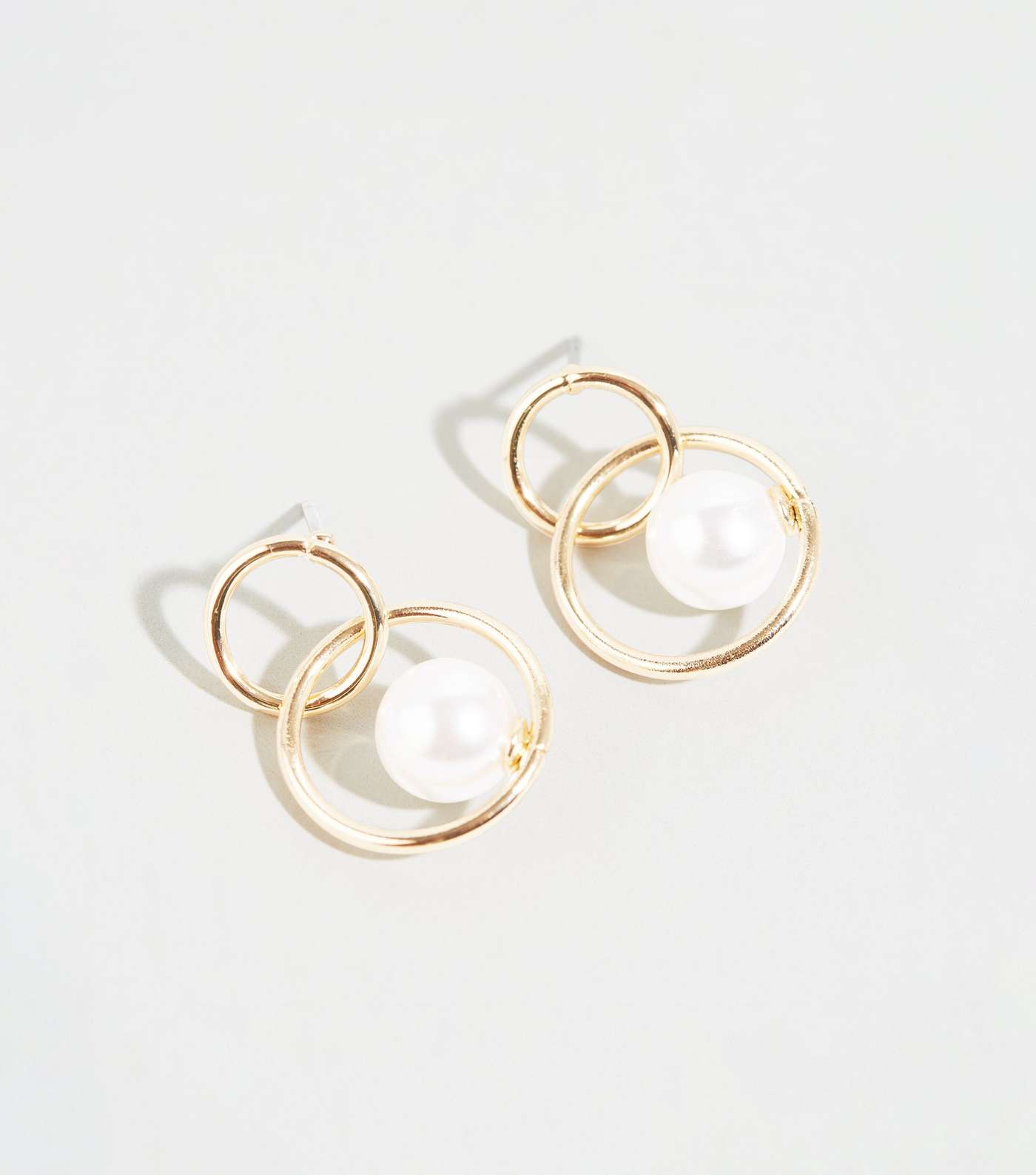 Gold Double Faux Pearl Link Earrings Image 3