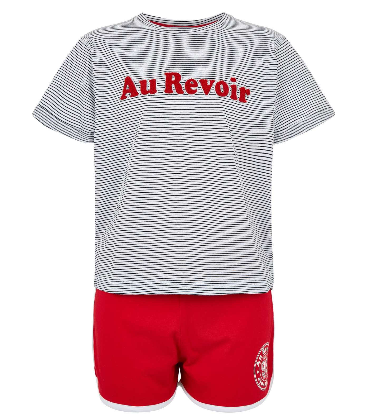 Girls Black Stripe Au Revoir Slogan Pyjama Set  Image 4