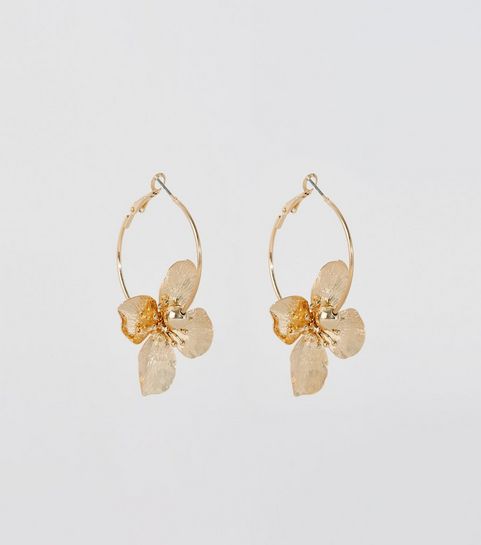 Gold Flower Hoop Earrings