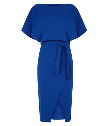 Missfiga Blue Wrap Tie Waist Batwing Dress New Look