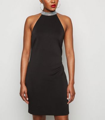 black dress with diamante neckline