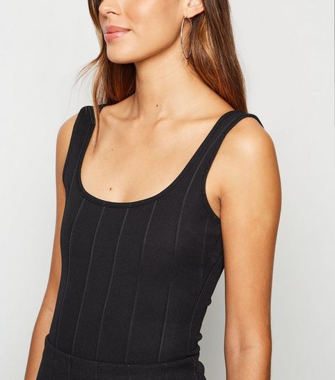 Black Ribbed Bandage Bodysuit