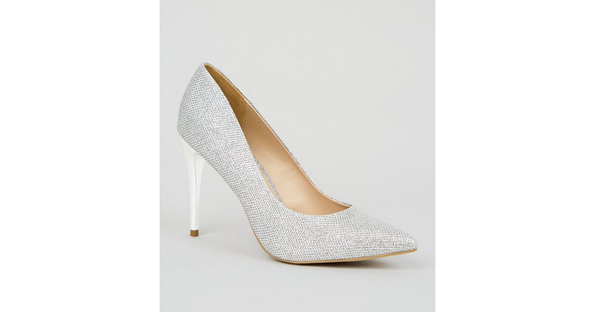 Silver Glitter Stiletto Court Shoes | New Look