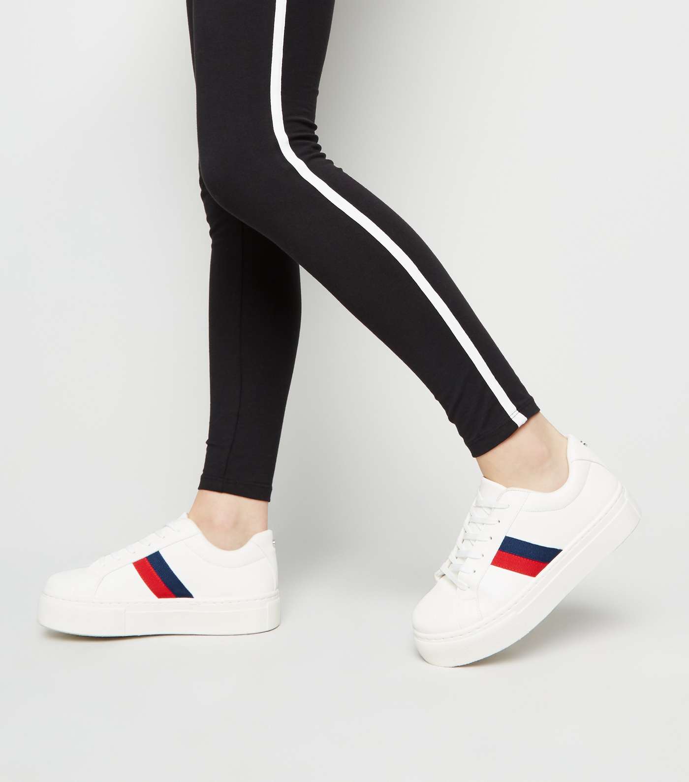 Girls White Leather-Look Side Stripe Trainers Image 2