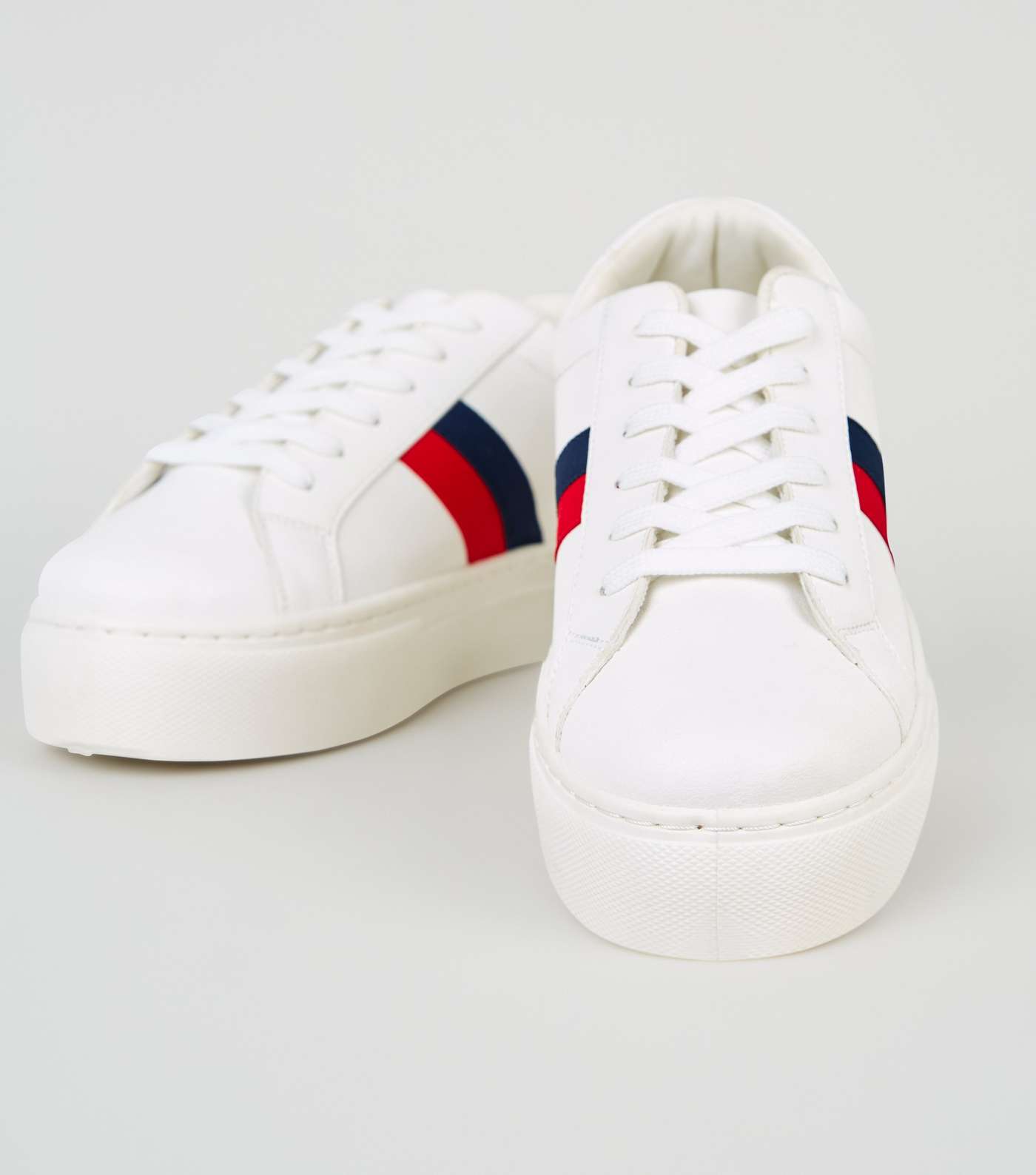 Girls White Leather-Look Side Stripe Trainers Image 4