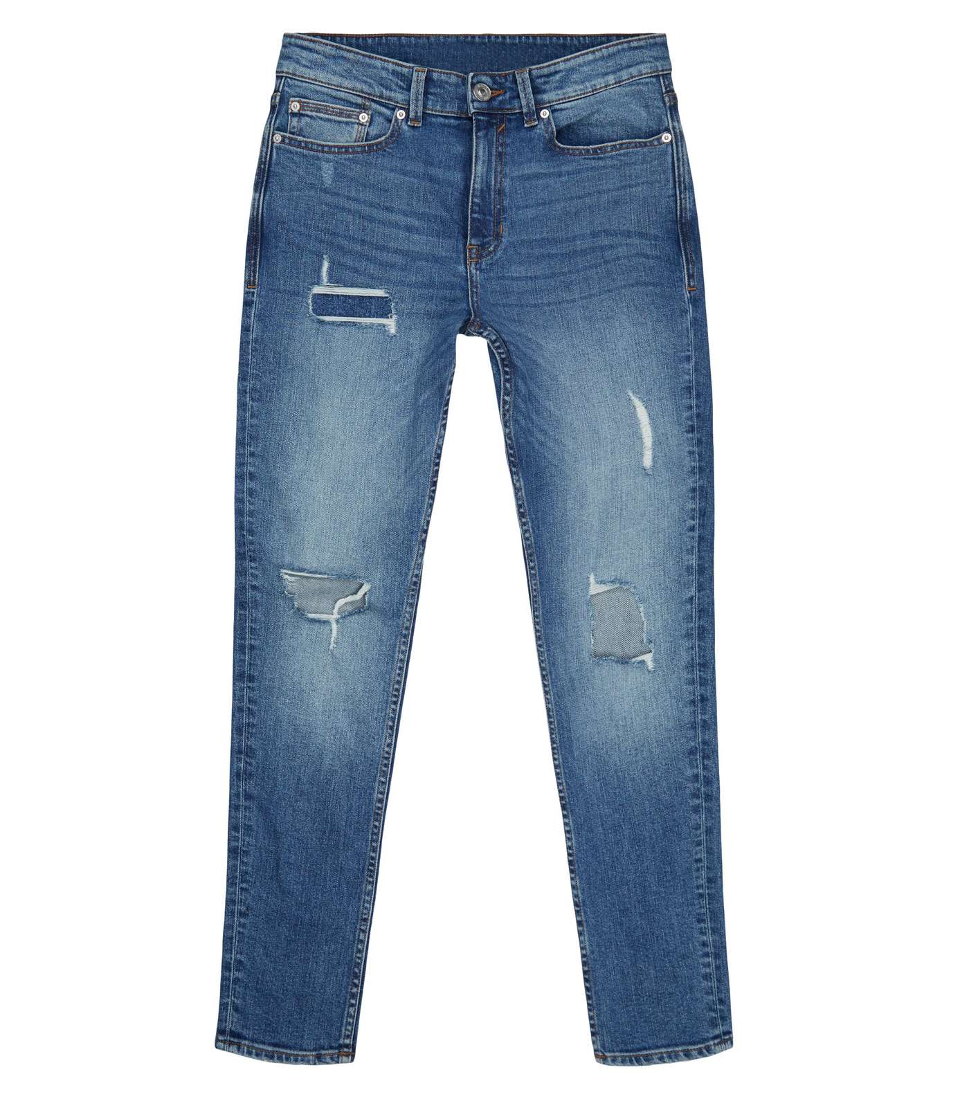 Blue Rinse Wash Ripped Skinny Stretch Jeans Image 4