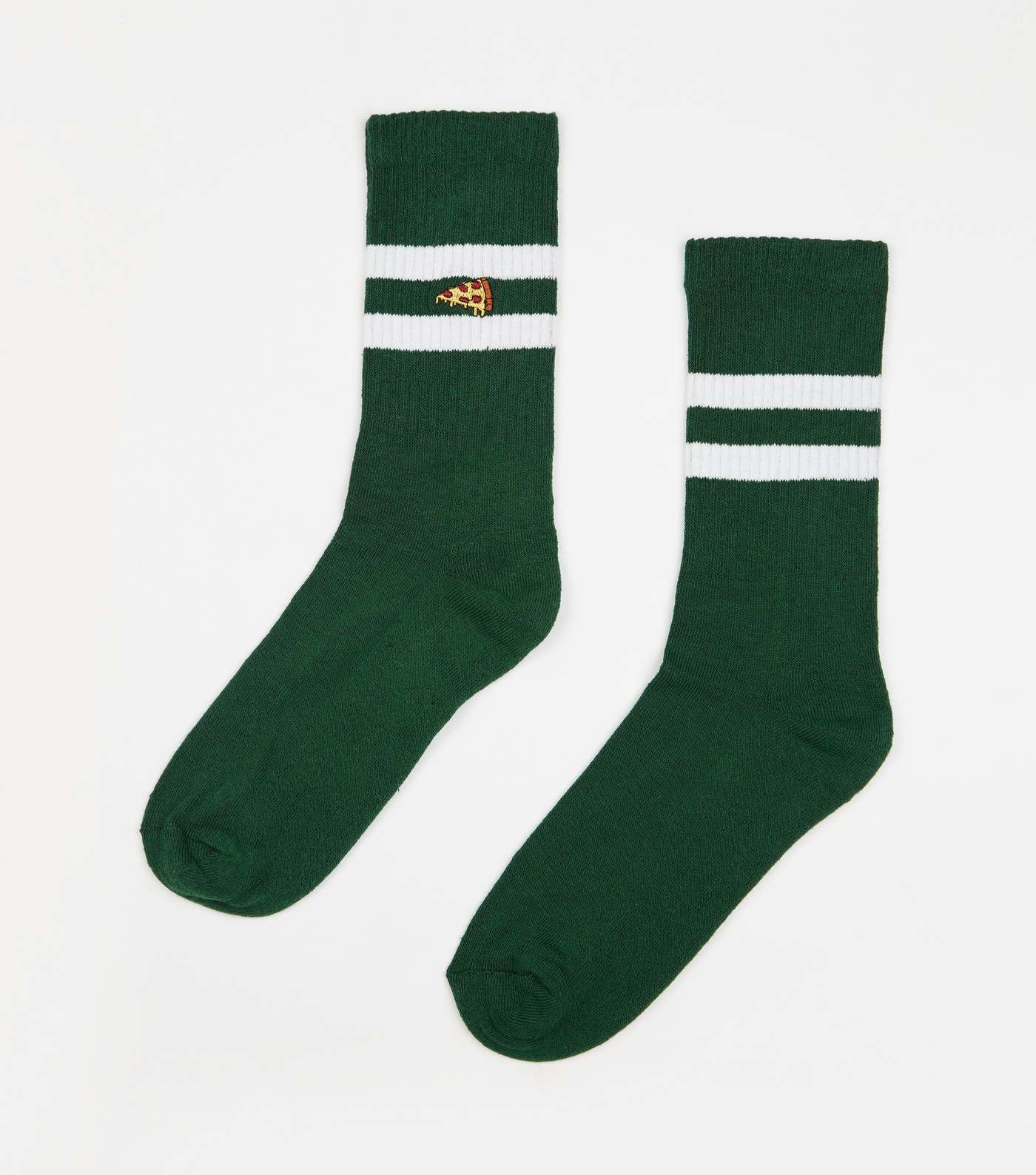 Dark Green Sport Stripe Pizza Embroidered Socks