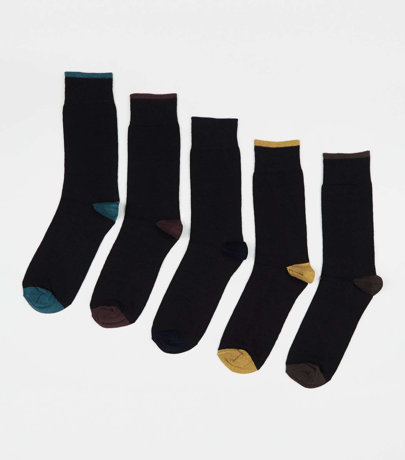5 Pack Black Contrast Panel Socks