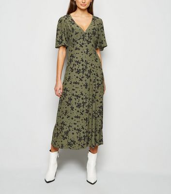 green ditsy floral dress new look