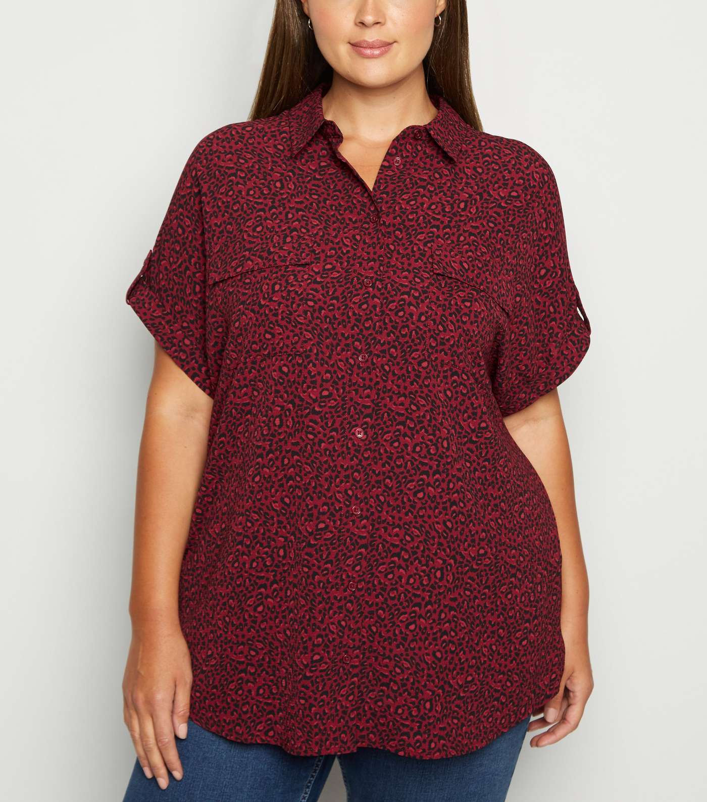 Curves Red Leopard Print Pocket Shirt