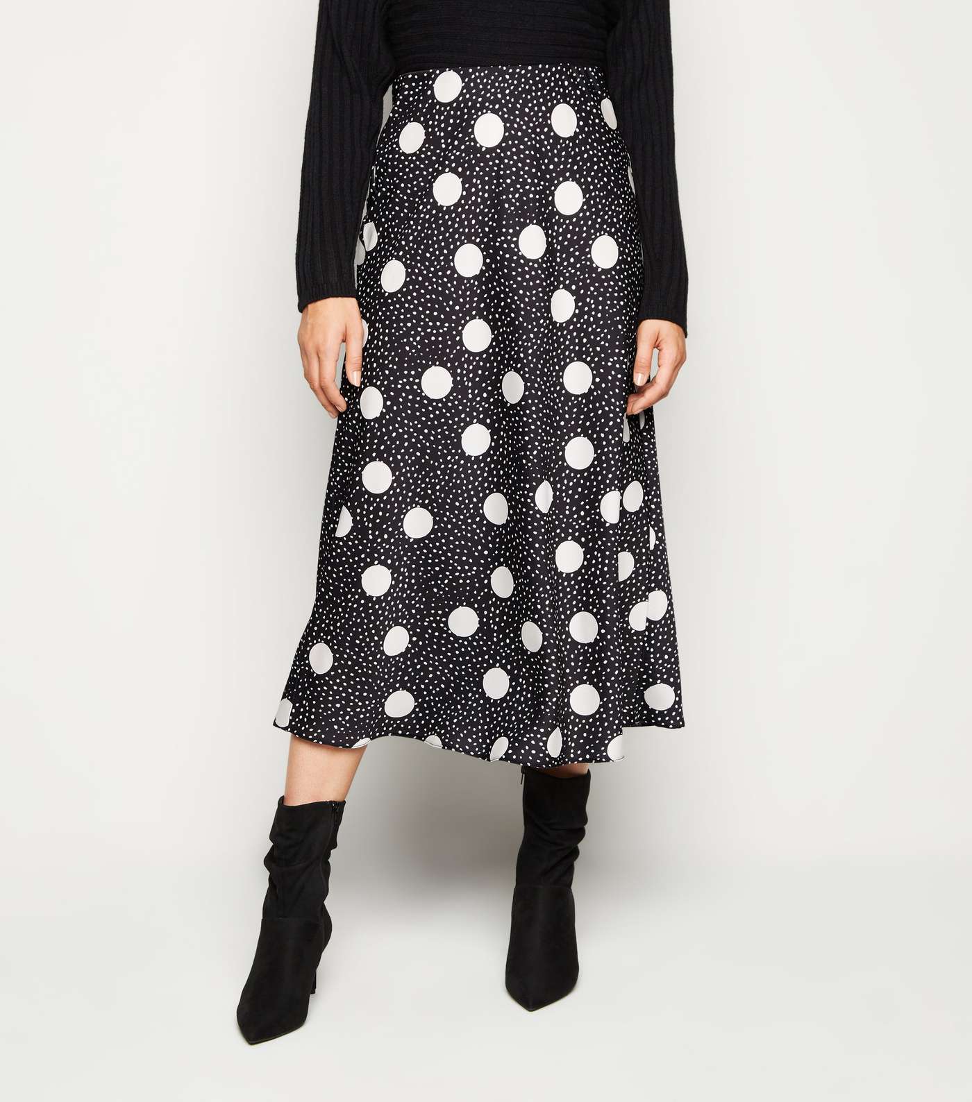 Black Spot Bias Cut Satin Midi Skirt Image 2