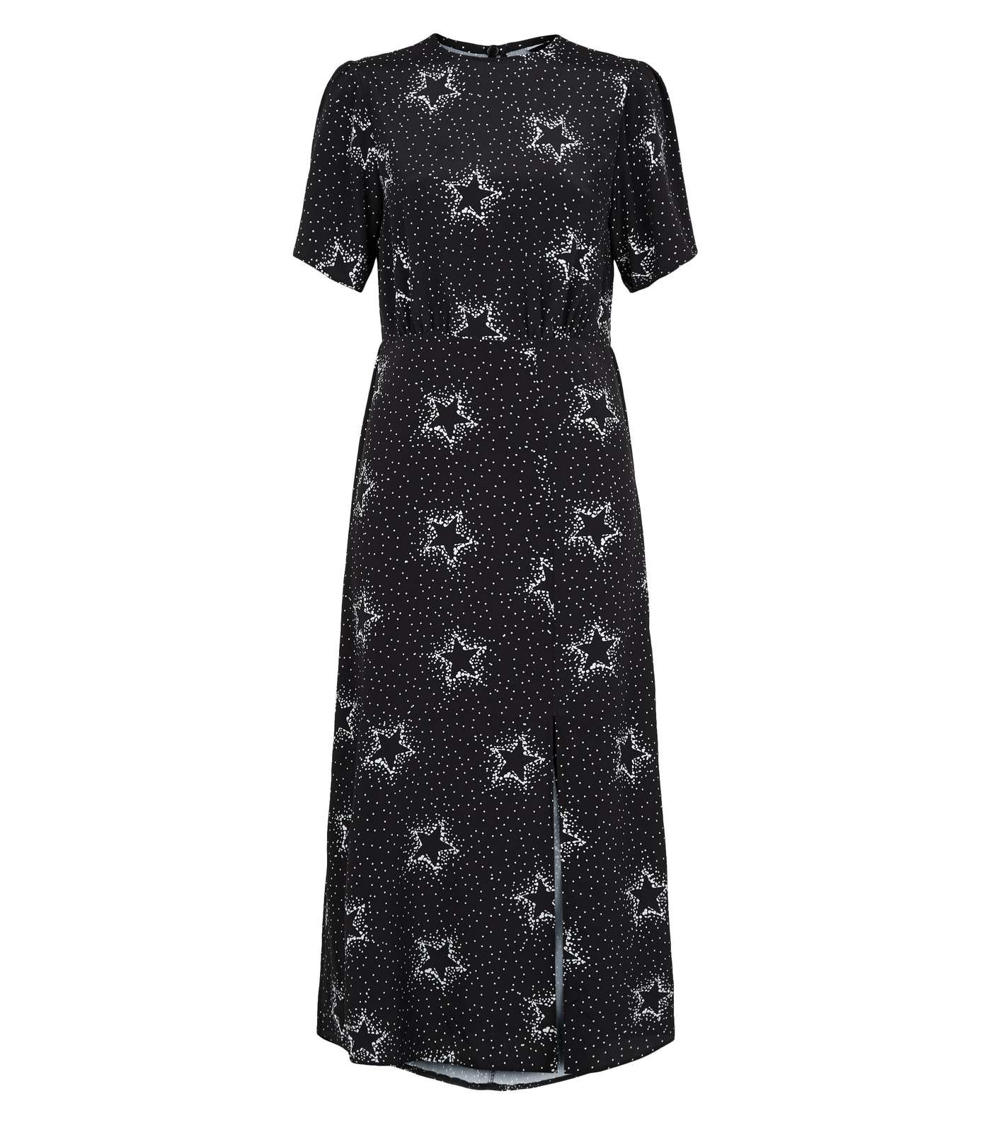 Black Star Print Side Split Midi Dress Image 4