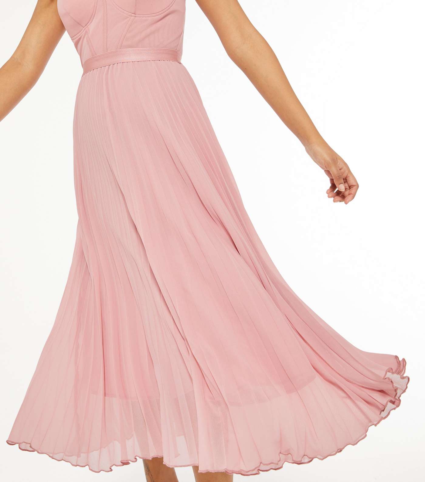 Pink Bustier Pleated Midi Dress Image 4