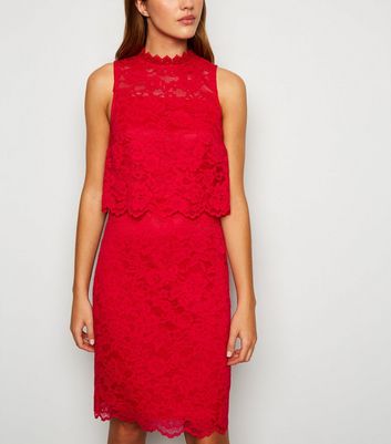 red lace dress new look