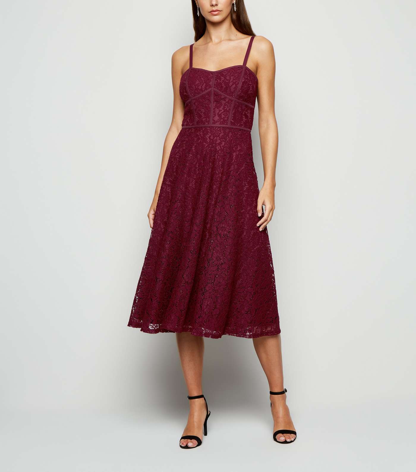 Burgundy Lace Strappy Midi Dress