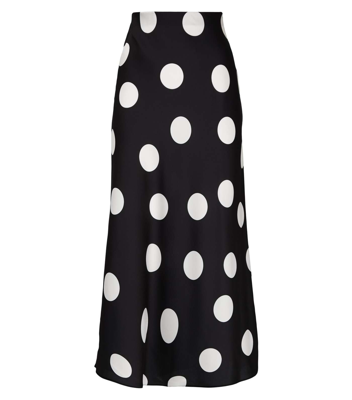 Black Bias Cut Satin Spot Midi Skirt Image 4