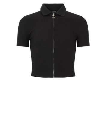 black zip up polo shirt