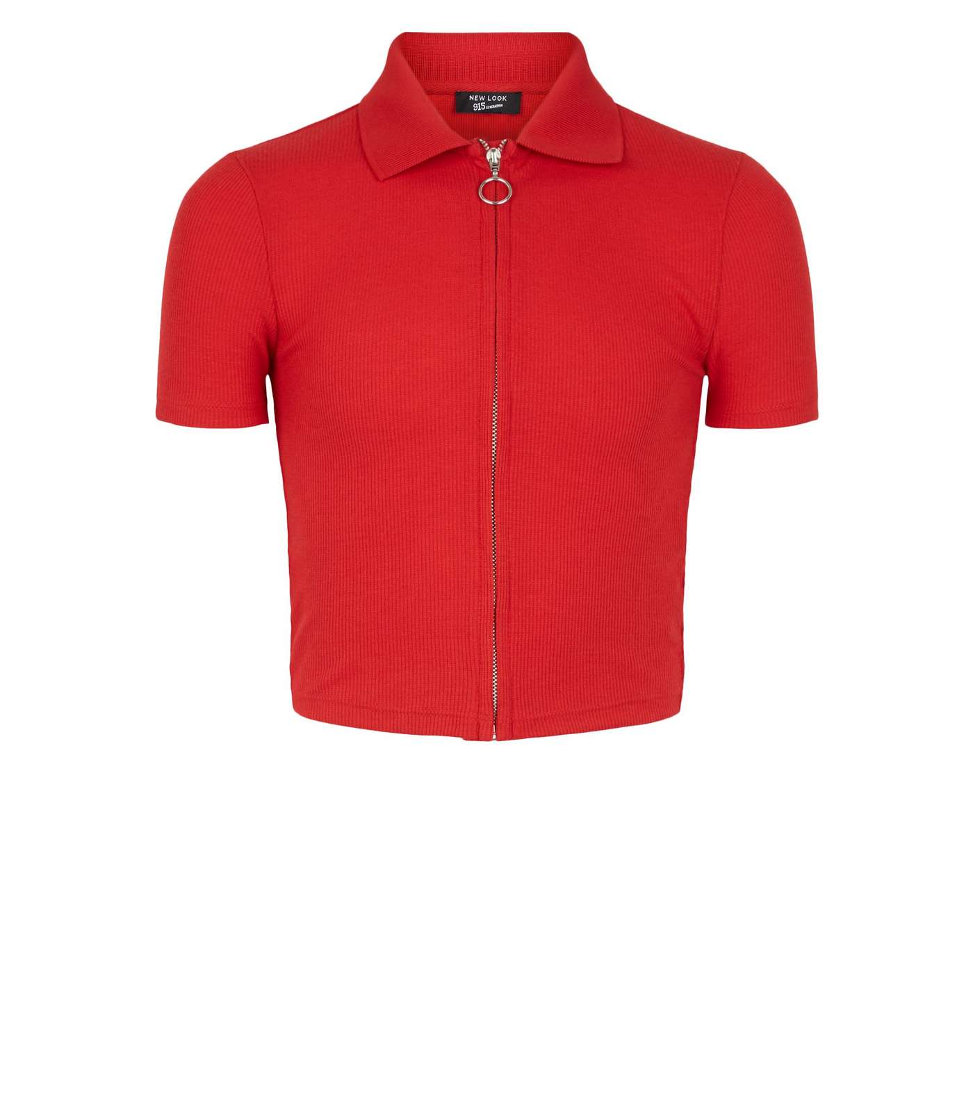 Girls Red Ribbed Zip Up Polo Shirt Image 4