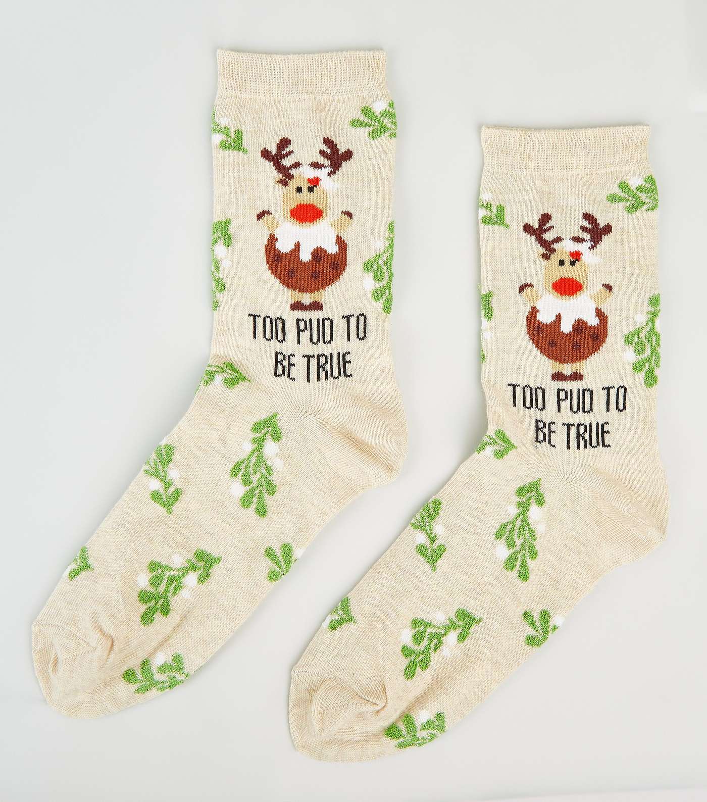 Cream Too Pud To Be True Christmas Slogan Socks