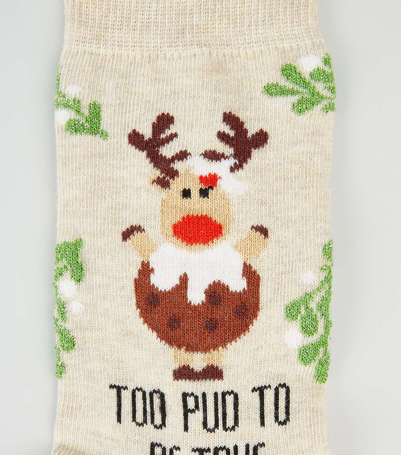 Cream Too Pud To Be True Christmas Slogan Socks Image 3
