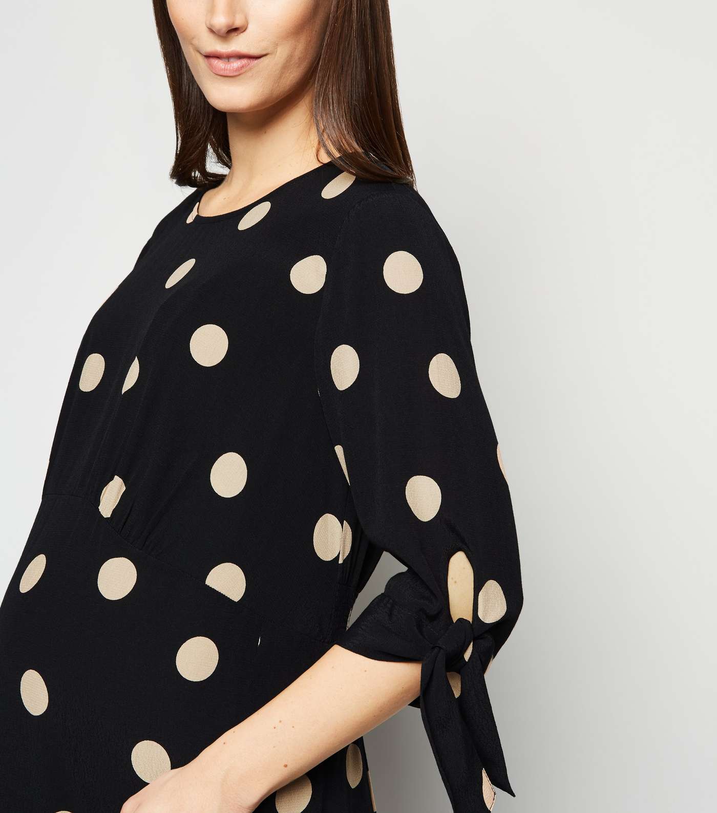 Maternity Black Spot Tie Sleeve Midi Dress Image 2