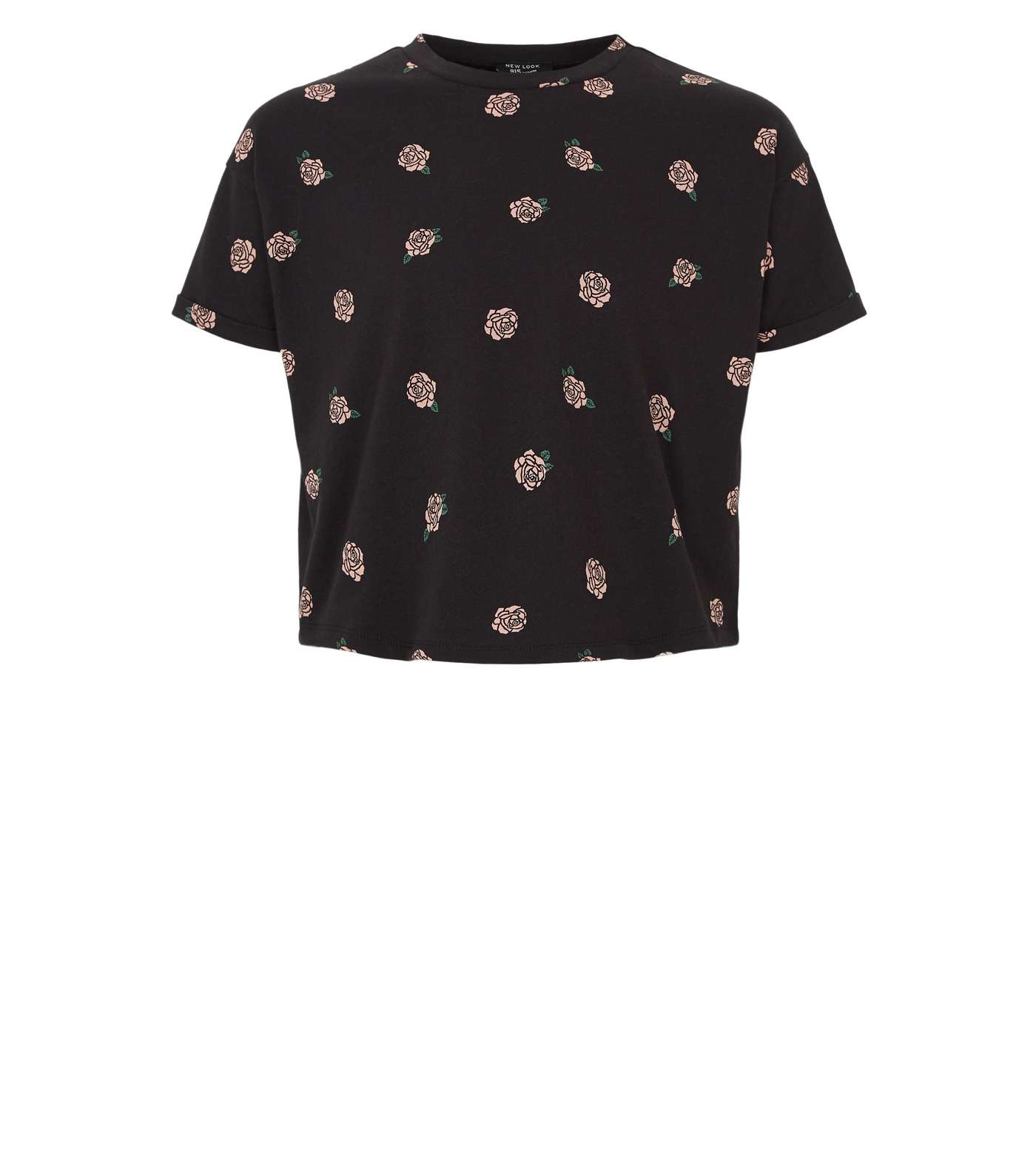 Girls Black Rose Print T-Shirt Image 4