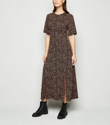 black folk floral ditsy print dress