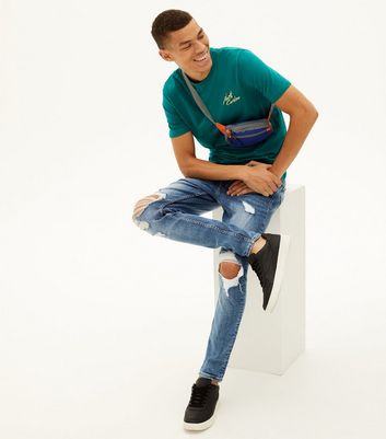 Image of Blue Ripped Slim Stretch Jeans New Look