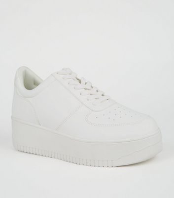 White Leather-Look Flatform Trainers 