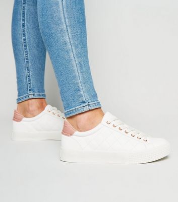 White Leather-Look Quilted Lace Up 