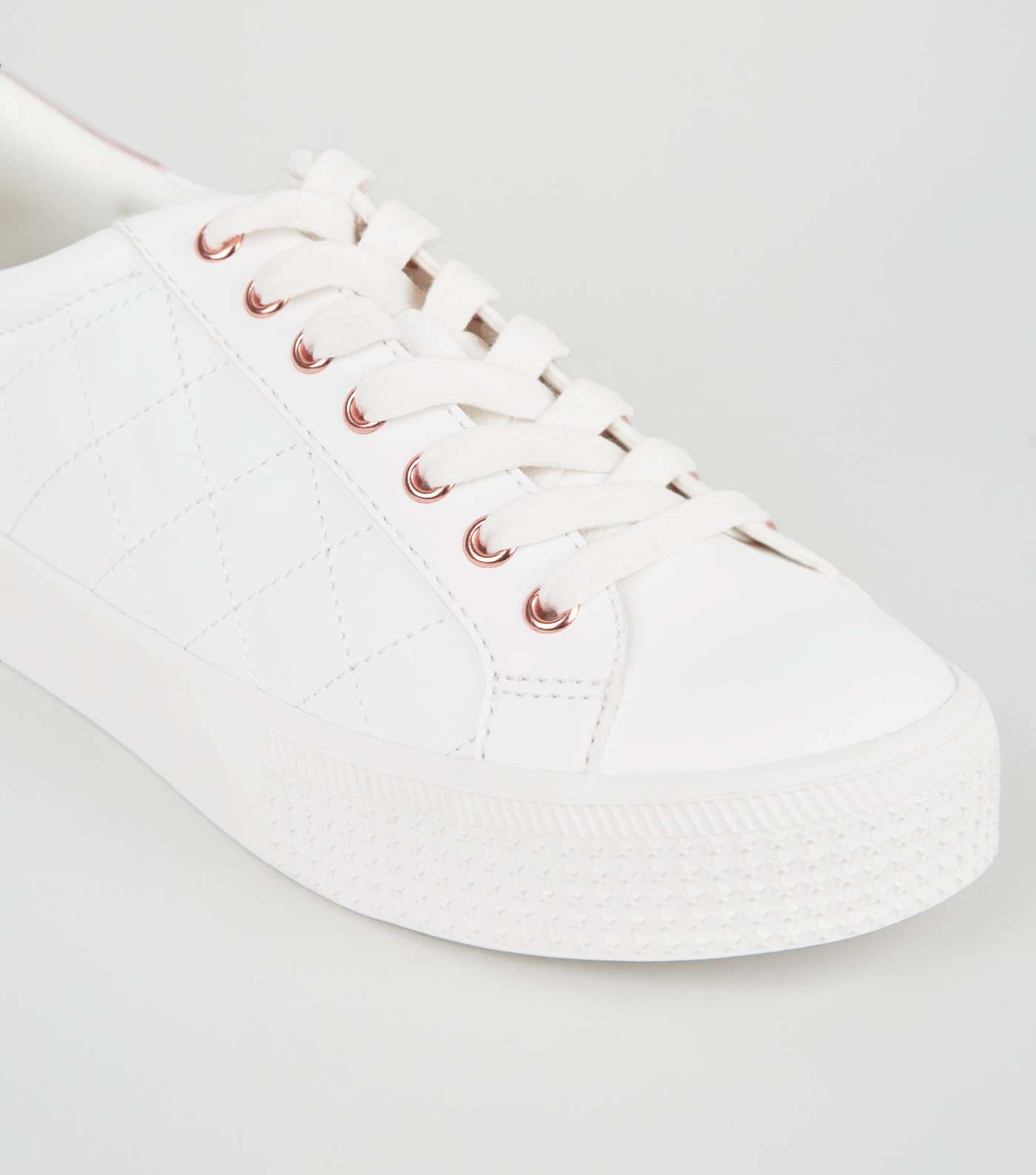 White Leather-Look Quilted Lace Up Trainers Image 4