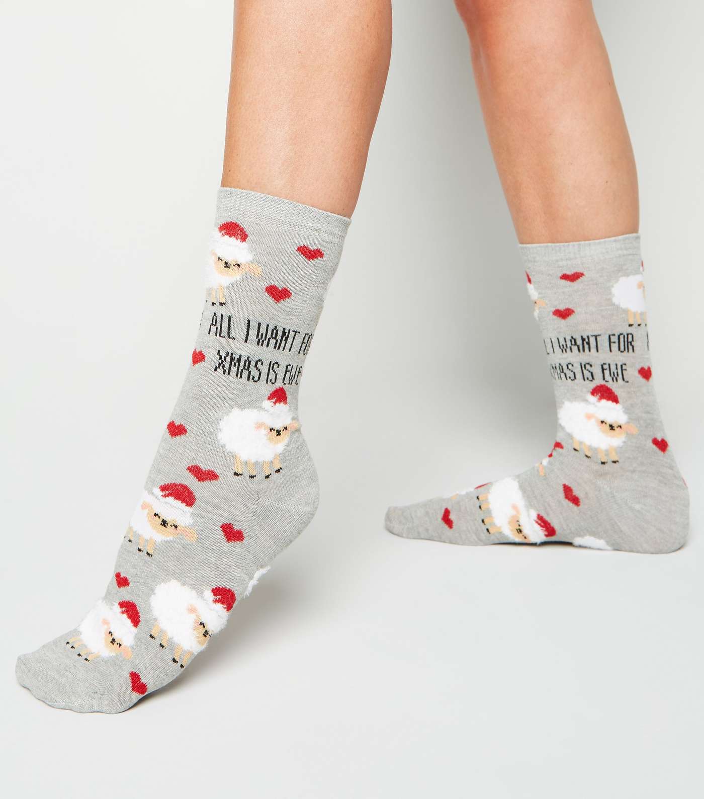 Grey Christmas Sheep Slogan Socks Image 2