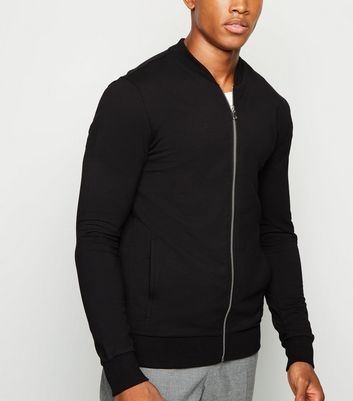 Black Muscle Fit Jersey Bomber Jacket 