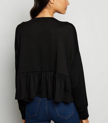 Image of Black Fine Knit Peplum Hem Top New Look