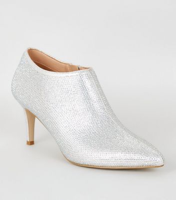 Silver Diamanté Embellished Shoe Boots 