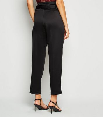 Black Satin High Waist Trousers | New Look