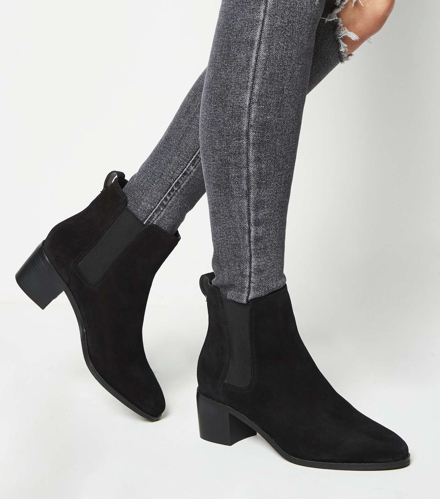 Black Suede Heeled Chelsea Boots Image 2