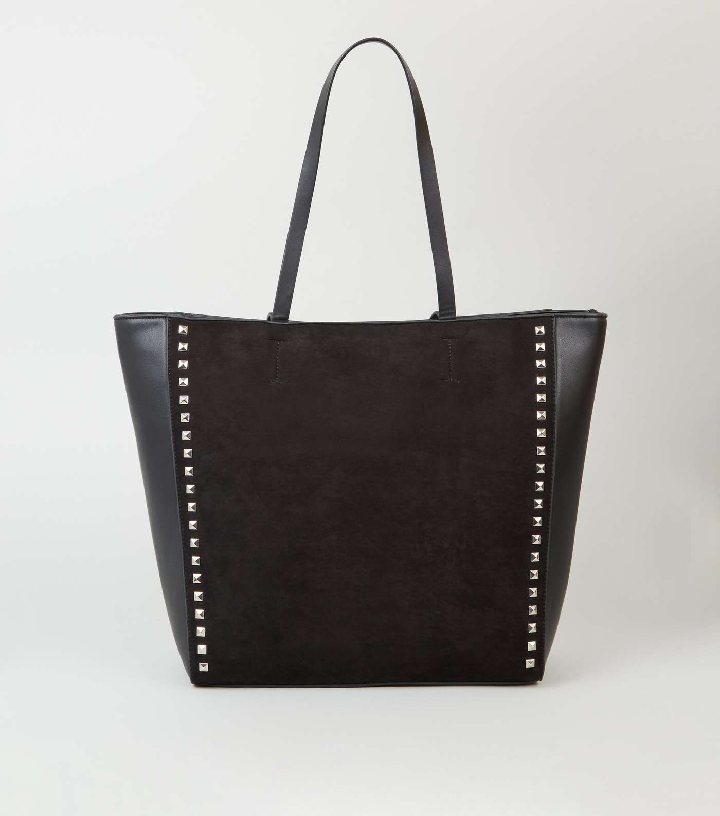 Black Leather-Look Stud Trim Tote Bag