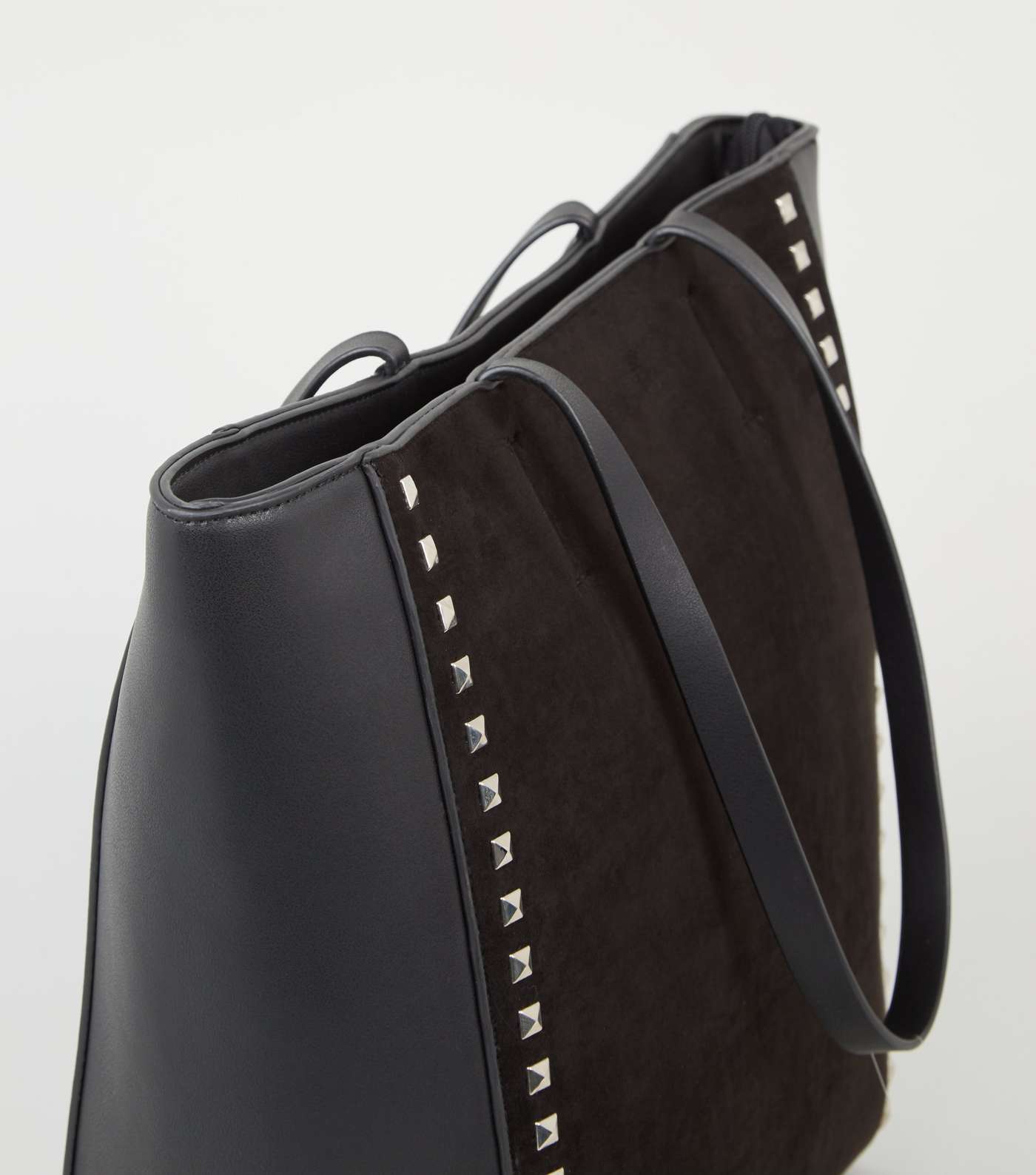 Black Leather-Look Stud Trim Tote Bag Image 3
