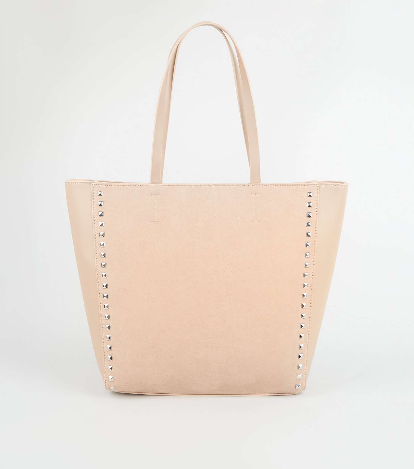 Pale Pink Leather-Look Stud Trim Tote Bag
