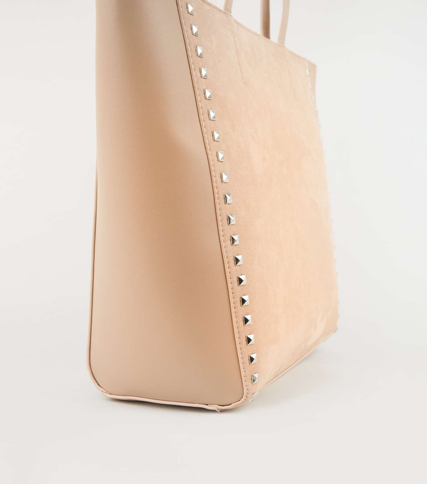 Pale Pink Leather-Look Stud Trim Tote Bag Image 3