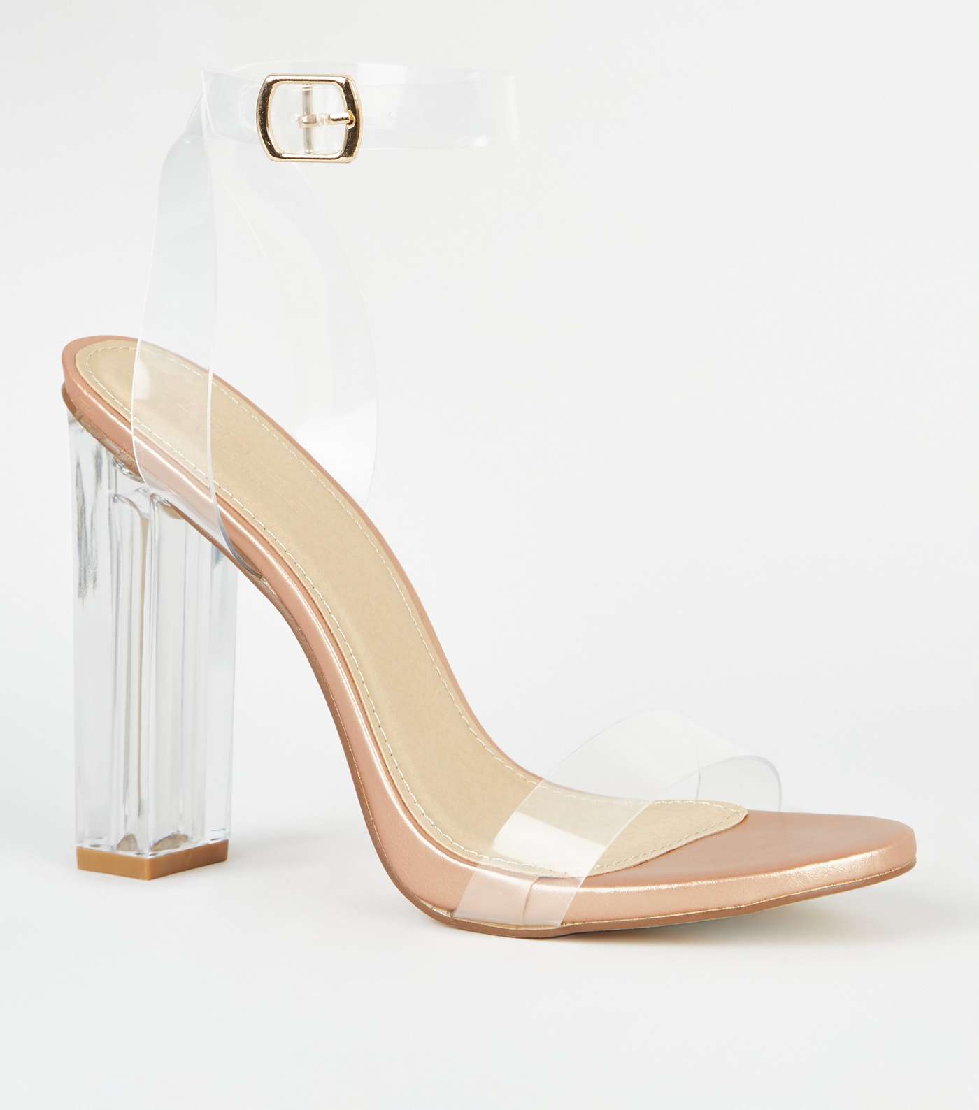 Rose Gold Clear Strap Block Heels