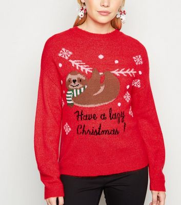 Petite Red Sloth Slogan Christmas 