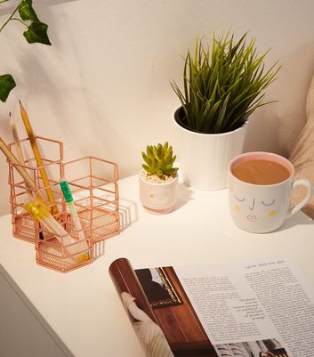 Image of Rose Gold Metal 3 Part Pen Pot New Look