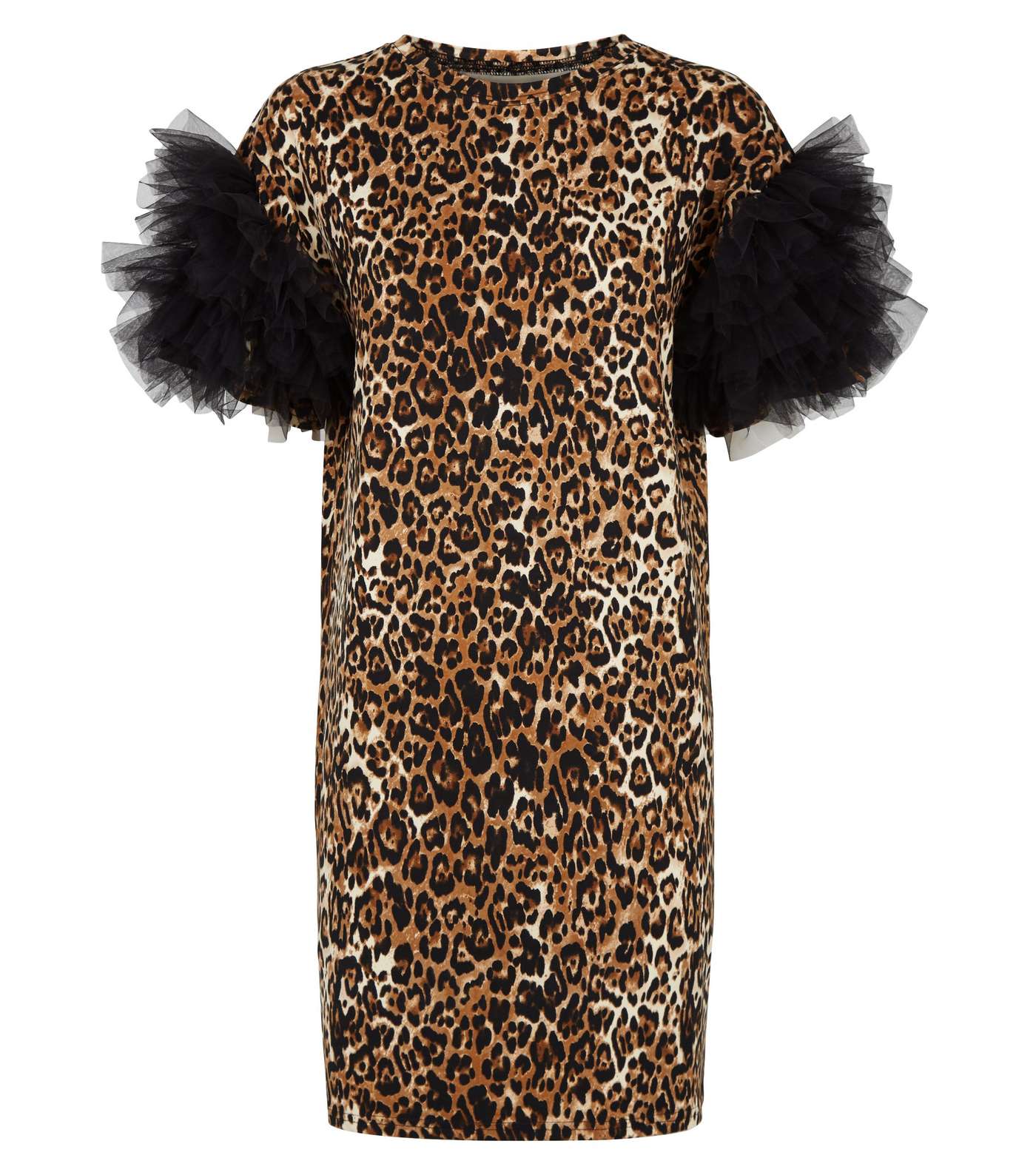 Cameo Rose Brown Leopard Mesh Ruffle Sleeve Dress Image 3