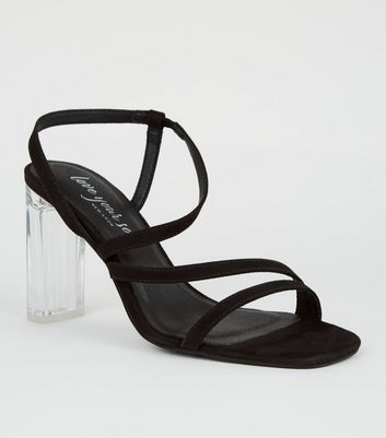 clear block heel strappy sandal
